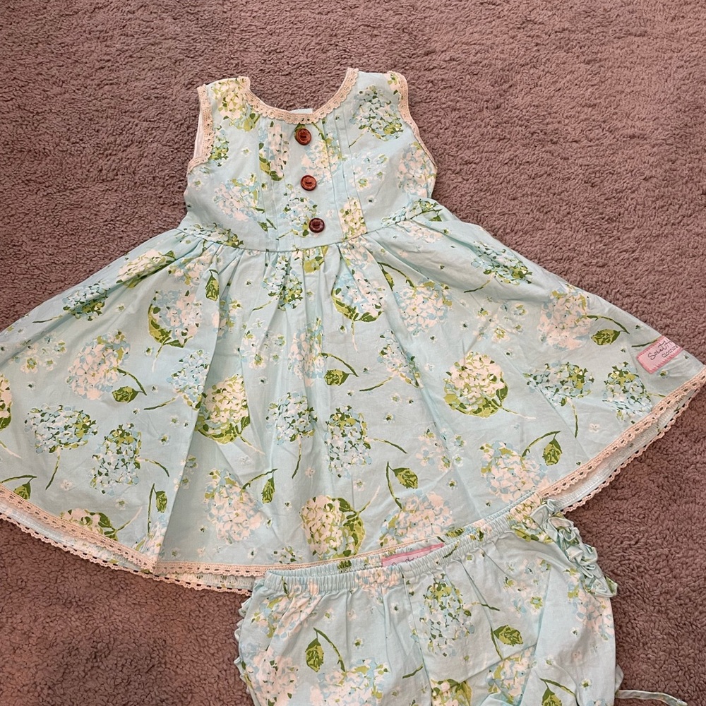 Hydrangea print Sweet Honey Dress with Bloomers